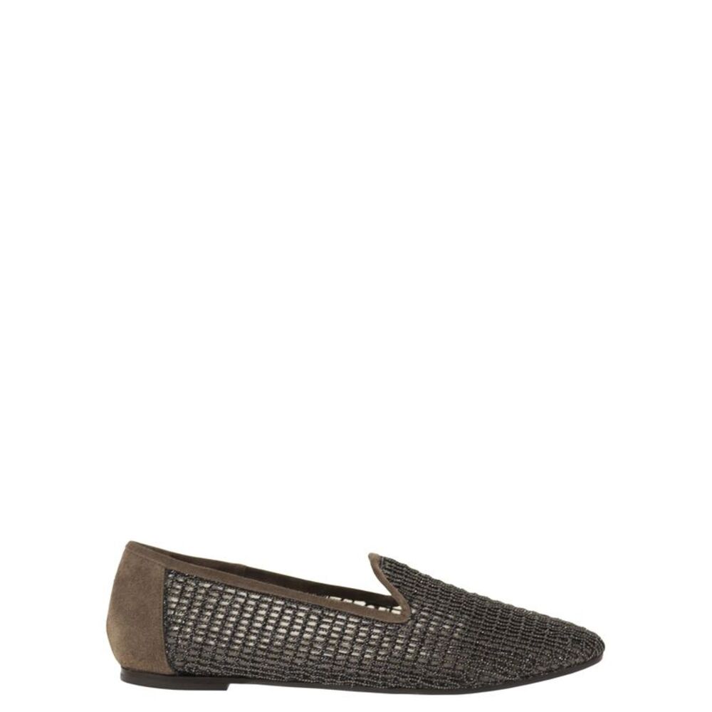 Brunello Cucinelli Women Suede Flats With Precious Net Embroidery